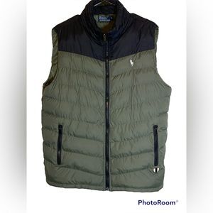 Polo Ralph Lauren Men’s XL Puffer Vest Down Filled Olive Green And Black